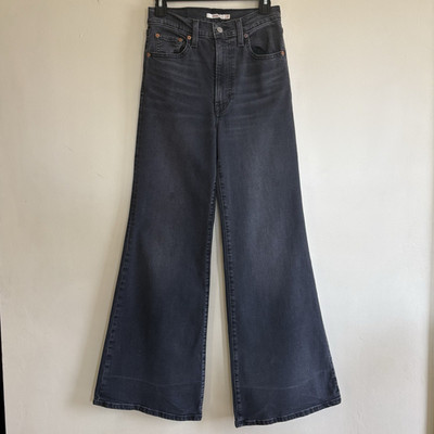 Levi's Women's Ribcage Bell Jeans Size 27x32 Dark Grey Ultra High Rise Flare 