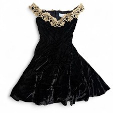 90s Jessica McClintock goth lynchian black velvet party prom dress Lace Collar