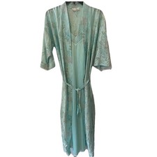 Vintage 2 Piece light blue Satiny Nightgown and Robe Tie Sleepwear Sz M