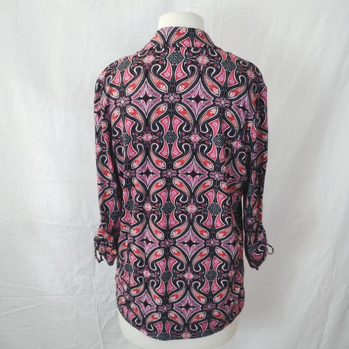 Rockmans Womens Size S Black Red Open Casual Jacket Blazer 3/4 Sleeves Paisley - Picture 3 of 10