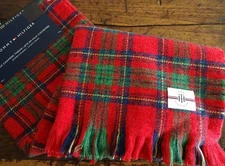 TOMMY HILFIGER Red TARTAN PLAID Fringed FAUX CASHMERE THROW BLANKET