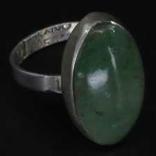 VTG Sterling Silver - MEXICO Green Jade Cabochon Statement Ring Size 6 - 3g