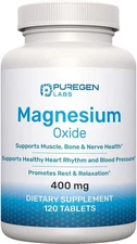 Puregen Magnesium Oxide 400mg High Potency Supplement 120 Tablets 1 Pack