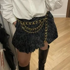 Maje Tweed Skort Skirt Shorts Navy Blue Size 40 Large EUC