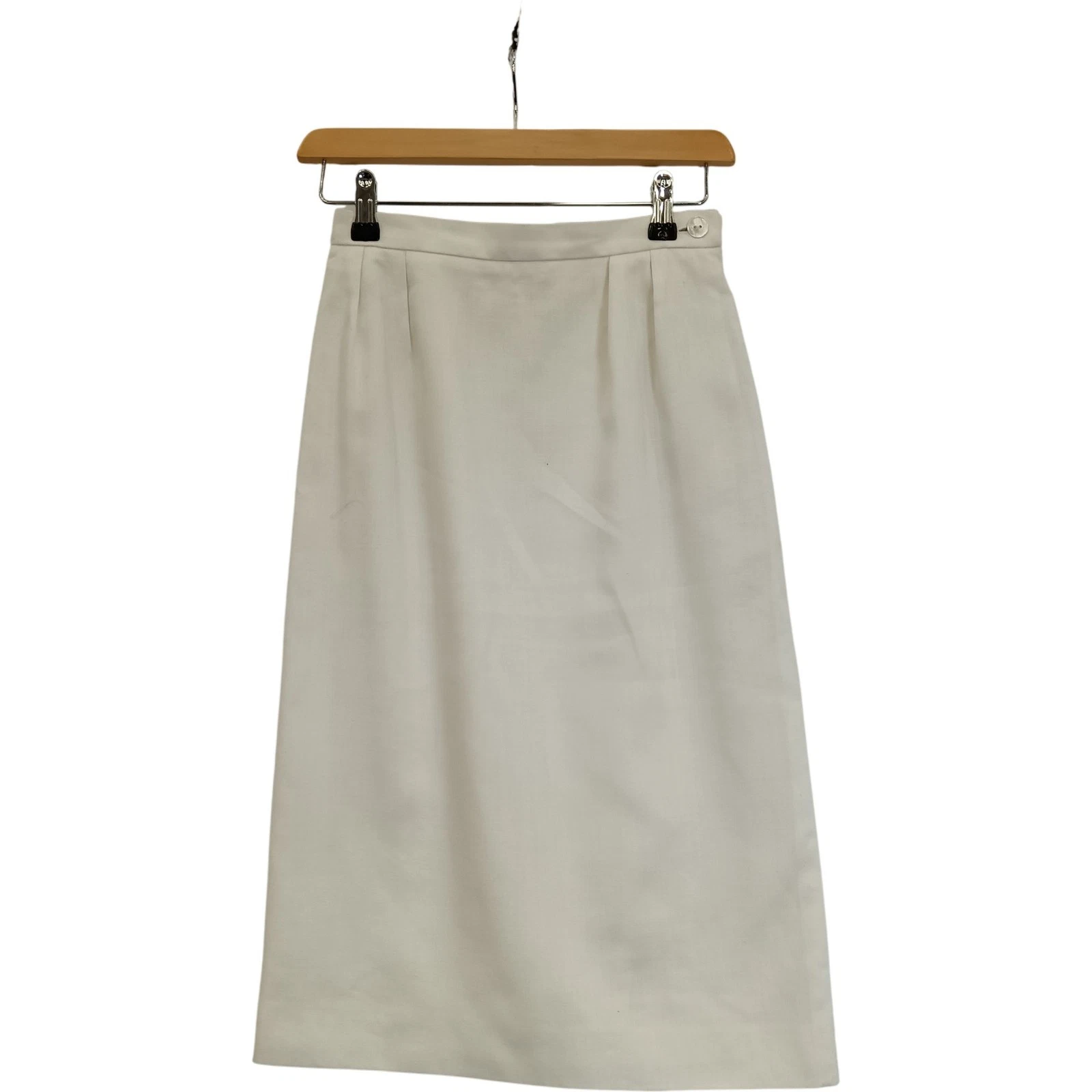 Jaeger Pencil Skirt 8 White Linen Blend High Waist Button Womenswear - Preloved