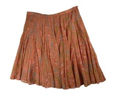 Tommy Bahama Skirt Womens 10 Orange Paisley Pleated Cotton Lined Boho Swing