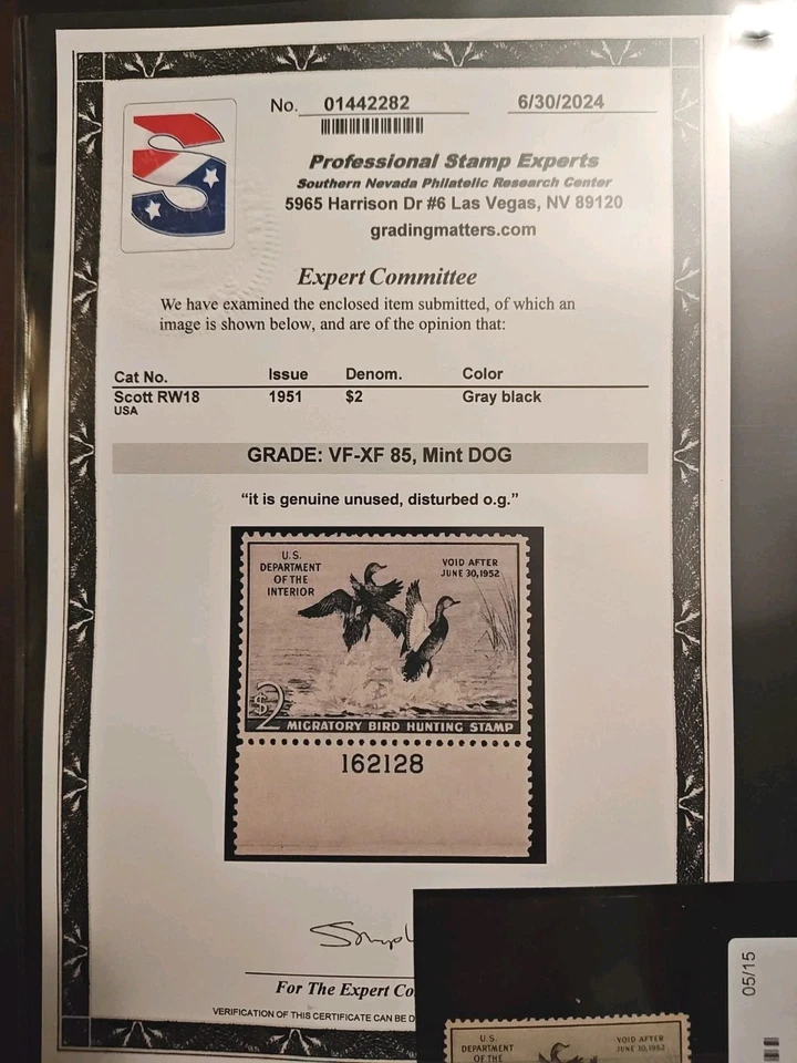 Certified PSE #RW18 Mint ( VF-XF )  Duck Stamp  - Image 2 of 3
