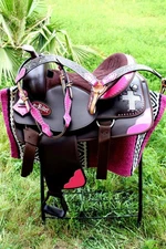 Western Cordura Trail Barrel Pleasure Horse SADDLE Bridle Tack Pink 4983