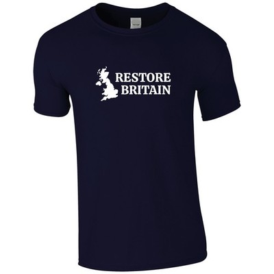 Restore Britain bedrucktes T-Shirt politischer Unterstützer GRATIS AUFKLEBER