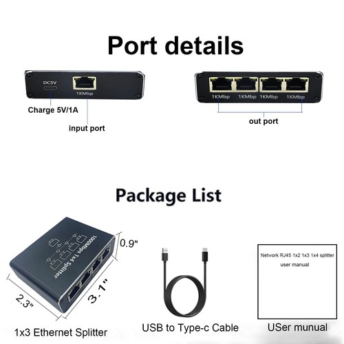 Ethernet Splitter 1 to 4 1000Mbps, Ethernet Switch High Speed, Network Hub 4 ... - Picture 7 of 8