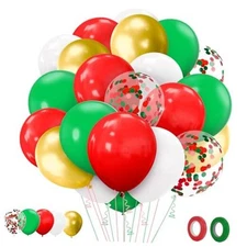 Christmas Balloons Set, 62 PCS Party Balloons Kit 12 Inch Gold Red+green+white