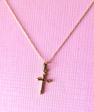 New 14k Solid Gold Cross Pendant Slender Thin Chain Link Necklace Unisex Kids