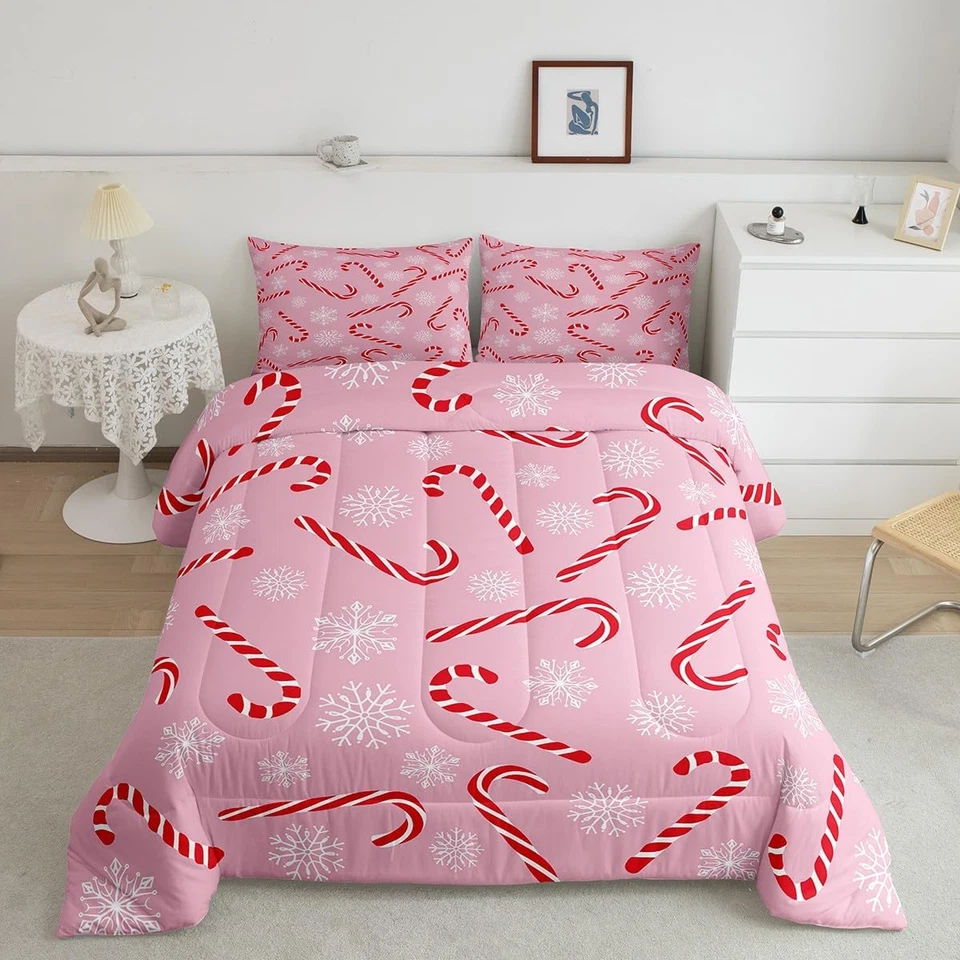 Xmas Candy Cane Full Bedding Set 7 Piece,Merry Christmas Bed in a Bag for Kids B - Image 2 of 4