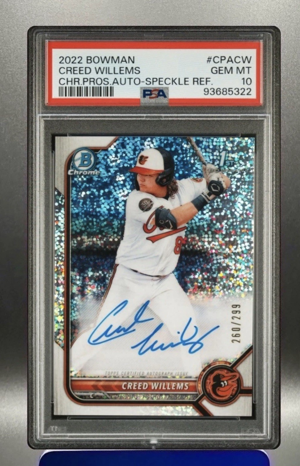 2022 Bowman Chrome Creed Willems 1st Auto SPECKLE AUTO /299 PSA 10 Rookie RC