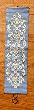 HARDANGER EMBROIDERED Bell Pull  Norwegian VTG Blue Heart EXC
