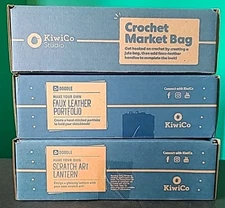 NEW KiwiCo Studio Crates Lot Of 3: Crochet Market Bag, Faux Leather Portfolio +