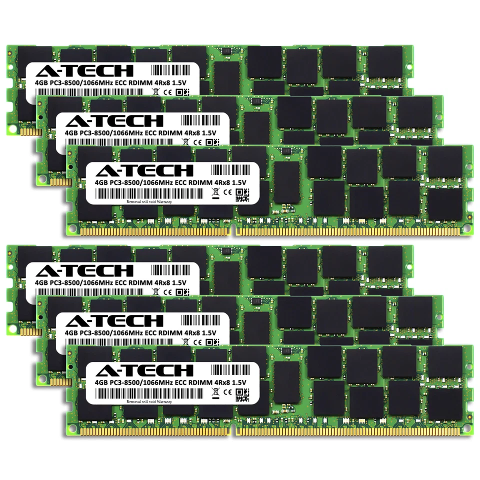 A-Tech 24GB 6x 4GB 4Rx8 PC3-8500R DDR3 1066MHz ECC RDIMM REG Server Memory RAM - Image 2 of 4