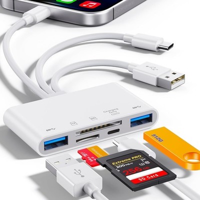 5-in-1 Memory Card Reader, USB OTG Adapter & SD Reader for white 
