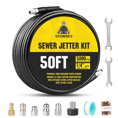 Pressure Washer Drain Jetter   Sewer Jetter Kit for Pressure Washer 50ft 1/4 ...