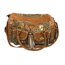 Vintage Moschino Leopard Print Shoulder Bag Zip Gold Hardware Detachable Strap