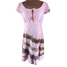 Chaudry KC Sample Dress Women's M Pink Brown Tie Dye Boho Midi NWT Deadstock