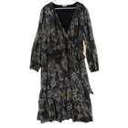 Kiyonna Dress Womens 4X Black Floral Metallic Wrap Maxi Long Sleeve Ruffle Hem