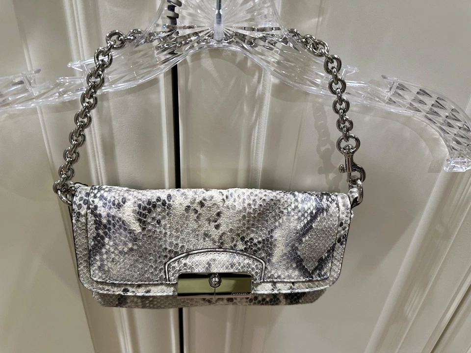 COACH Embossed Python  Exotic Snakeprint Chain Bag/Wristlet - Silver Parchment - Image 2 of 4
