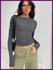 Women  s Solid Long Sleeve Slim Fit T-Shirt Casual Pullover Top for Spring Autumn