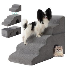 Ahpmeoa Dog Stairs for Bed 23 H 5 Step Dog Steps for High Bed Grey 35D Foam