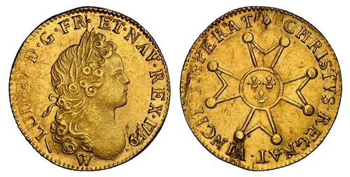 FRANCE. Louis XV. 1719-W AV Louis d'Or. NGC UNC Details Lille KM 438.1