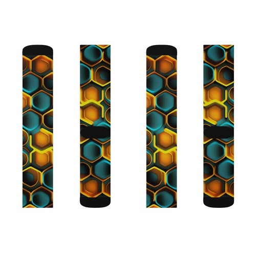 All Over Print Adult Socks Futuristic Honeycomb Bees Nature Conservation Insect - Picture 4 of 9
