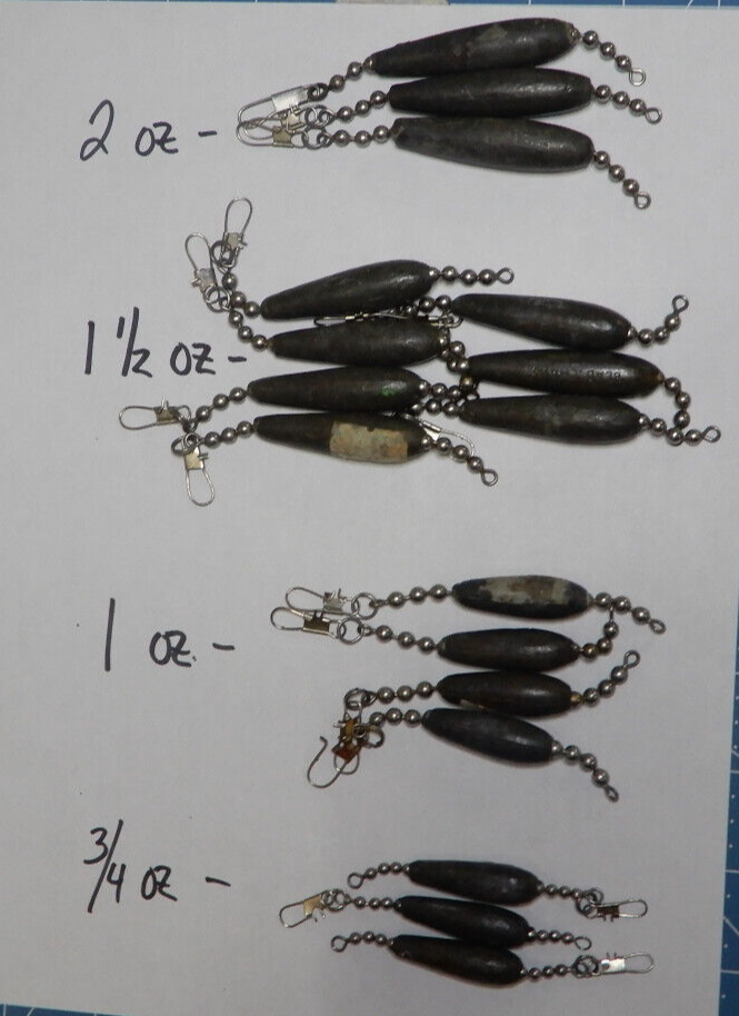Used Lot of 17 Various Weights Bead Chain InLine Lead Sinkers eBay
