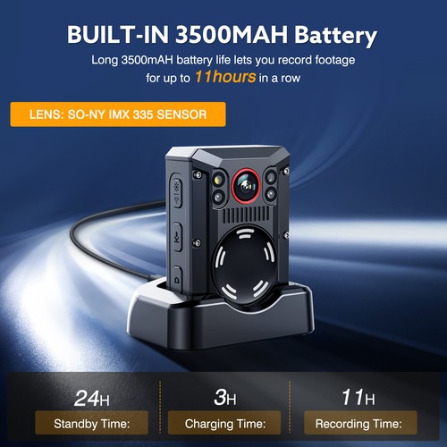 Body Mounted Camera 128G WiFi GPS Body Worn Camera 11Hours Recording Waterproof - Picture 4 of 11
