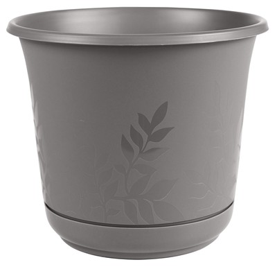 FP08908 8'' Freesia Planter with Saucer Charcoal Gray Decorative Pot