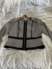 Calvin Klein Womens Houndstooth Jacket Size 14 Full Zip Work Career Black White