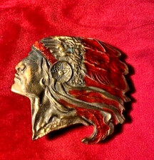Vintage Belt Buckle Native American Indian Chief Solid Brass