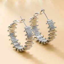 NEW SMALL MEDIUM SILVER ROUND HOOP EARRINGS 1" BAR STACK DESIGN LEVER BACK LIGHT