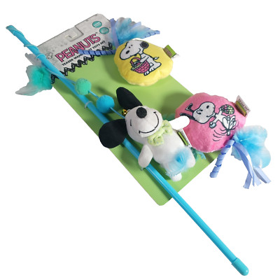 Peanuts Easter Teaser Wand & Cat Toy Set Snoopy Bells Feathers Catnip Inside