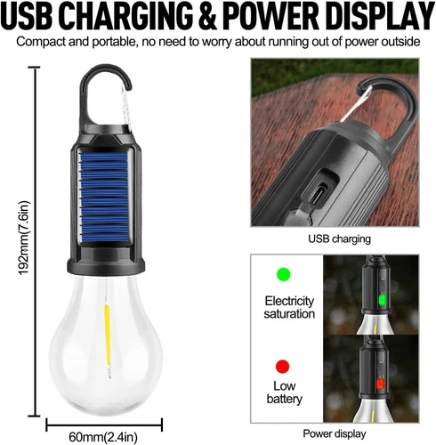 1/2X Solarzelt Glühbirne Wiederaufladbare Tragbare LED Camping Laterne Zeltlampe - Bild 10 von 10