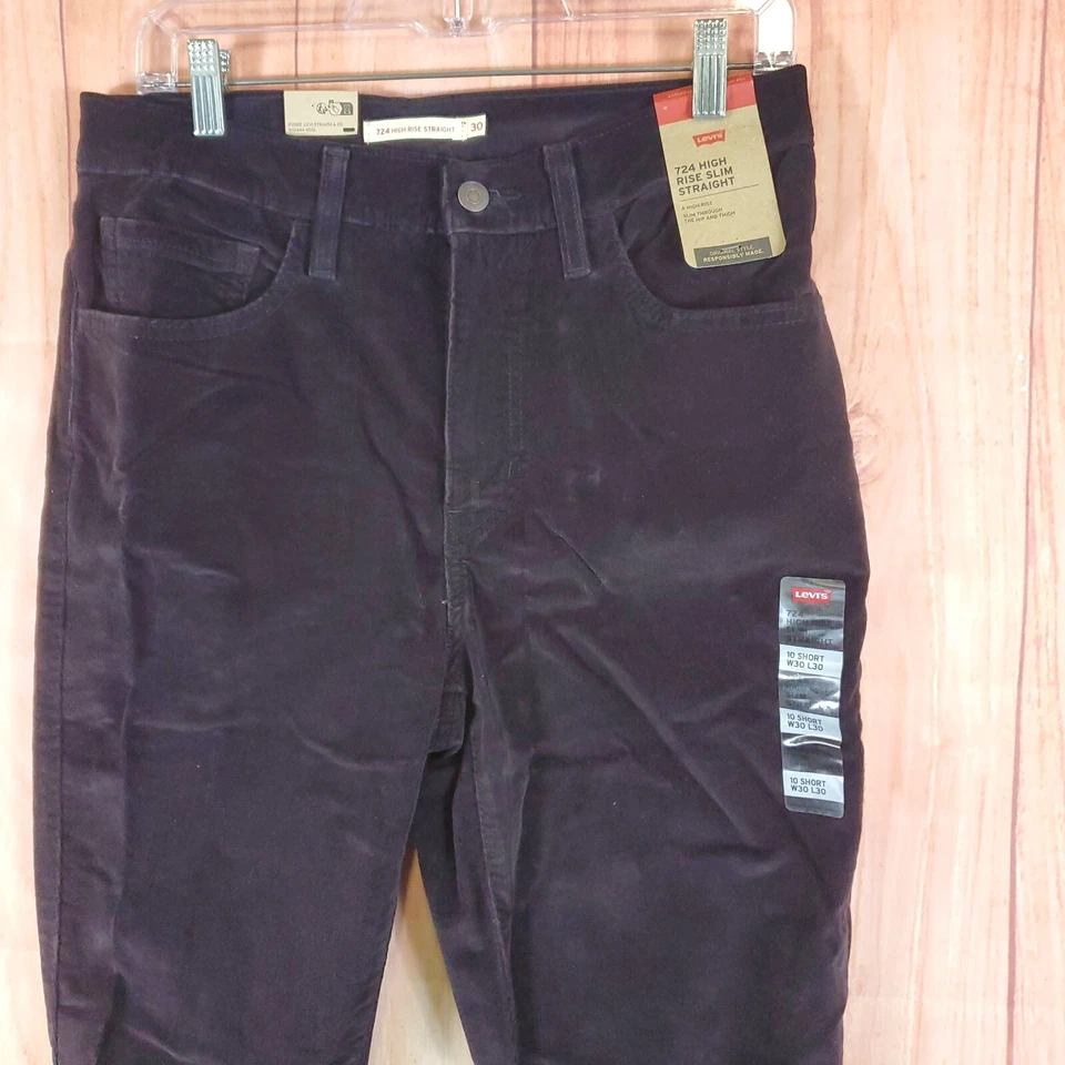 Calça de veludo feminina Levi's 724 30 feijão preto elástico cintura alta perna reta - Imagem 2 de 4