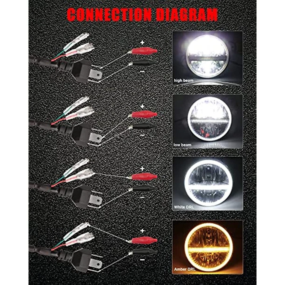 Faro LED de 7 pulgadas blanco halo ámbar señal de giro para Jeep Wrangler Rubicon JK Foto 4 de 4