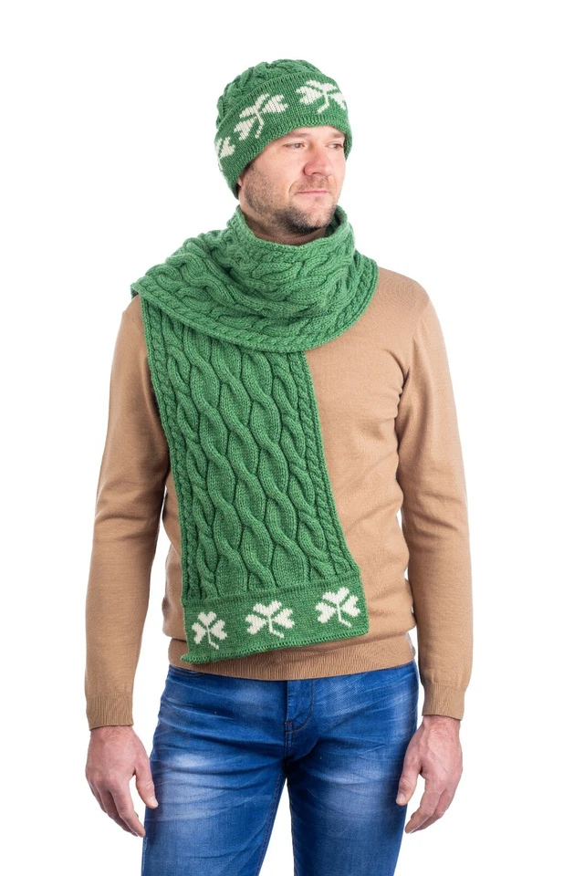 Bufanda tejida SAOL Aran bufanda tejida con cable con patrón de trébol 100 % lana merino Foto 4 de 4