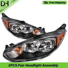 PAIR/2PCS Black Amber Headlights Assembly W/ Bulbs For Ford Fiesta 2014-2019