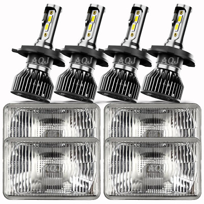 4PCS '' LED Headlights Hi/Lo Beam H4 Fit Chevrolet R3500 1989 1990 1991