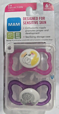 MAM Air Collection Sensitive Skin Gray Elephant & Yellow Duck Pacifier 2 pk 6+m