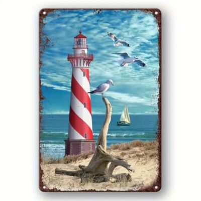 Blechschild Leuchtturm Möwe Meer 20x30cm Retro Vintage TEL313