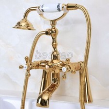 Deck Mount Claw-foot Bathtub Faucet Tub Filler Handheld Shower Gold Brass sna150