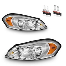 Pair Headlights Assembly Chrome For 2006-2013 Chevy Impala Headlamps With Bulbs