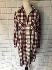 Poof Womens Plaid Shirt Dress Sz S Long Sleeve Pink Navy White Collared Fall