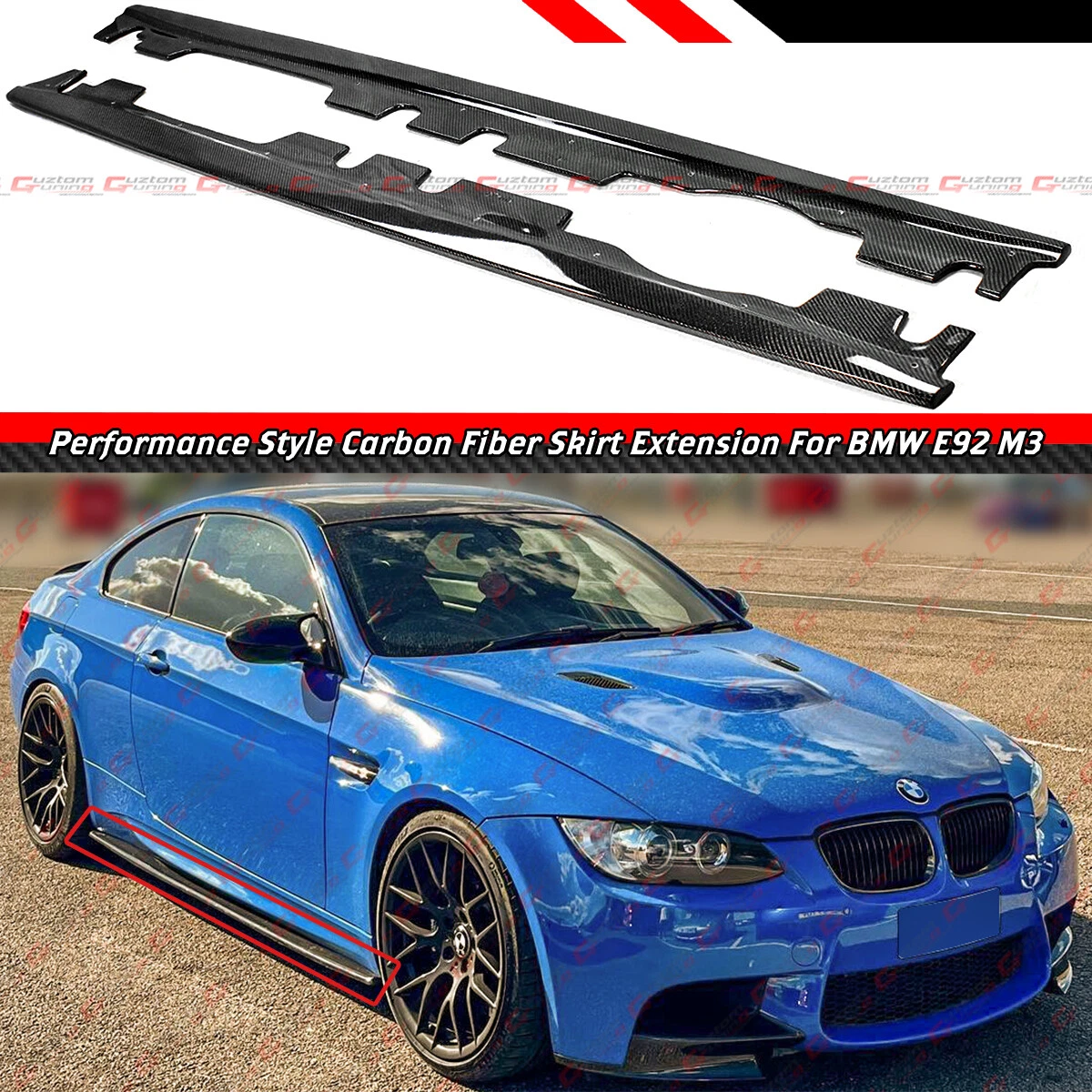 For 08-13 BMW E92 E93 M3 Performance Carbon Fiber Side Skirt